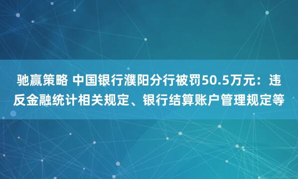 驰赢策略 中国银行濮阳分行被罚50.5万元：违反金融统计相关规定、银行结算账户管理规定等