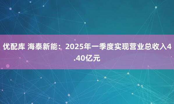 优配库 海泰新能：2025年一季度实现营业总收入4.40亿元